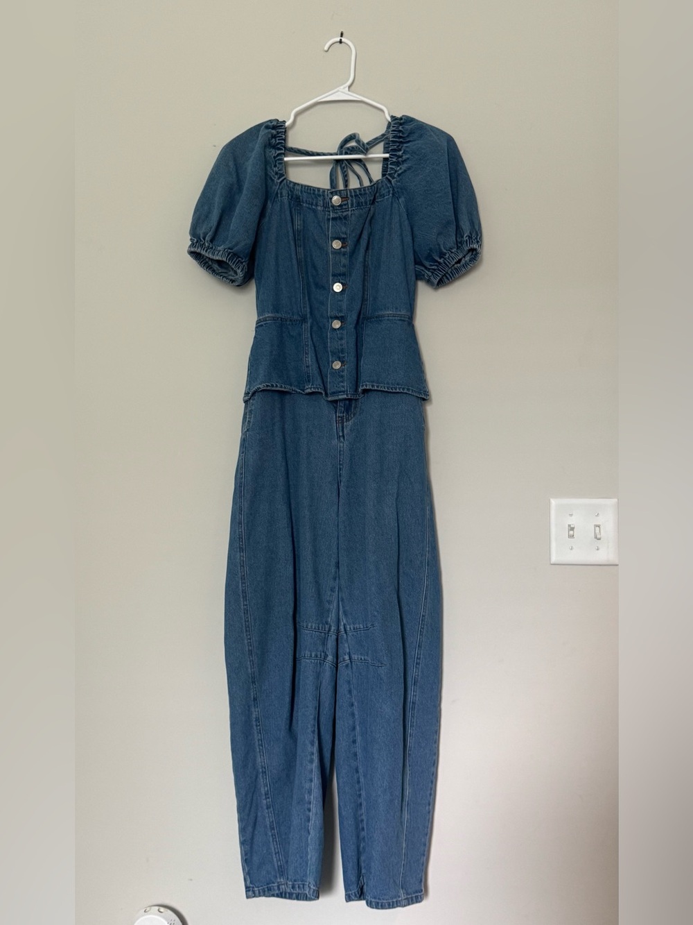 Peach Love California Denim Jumpsuit - Medium Blue